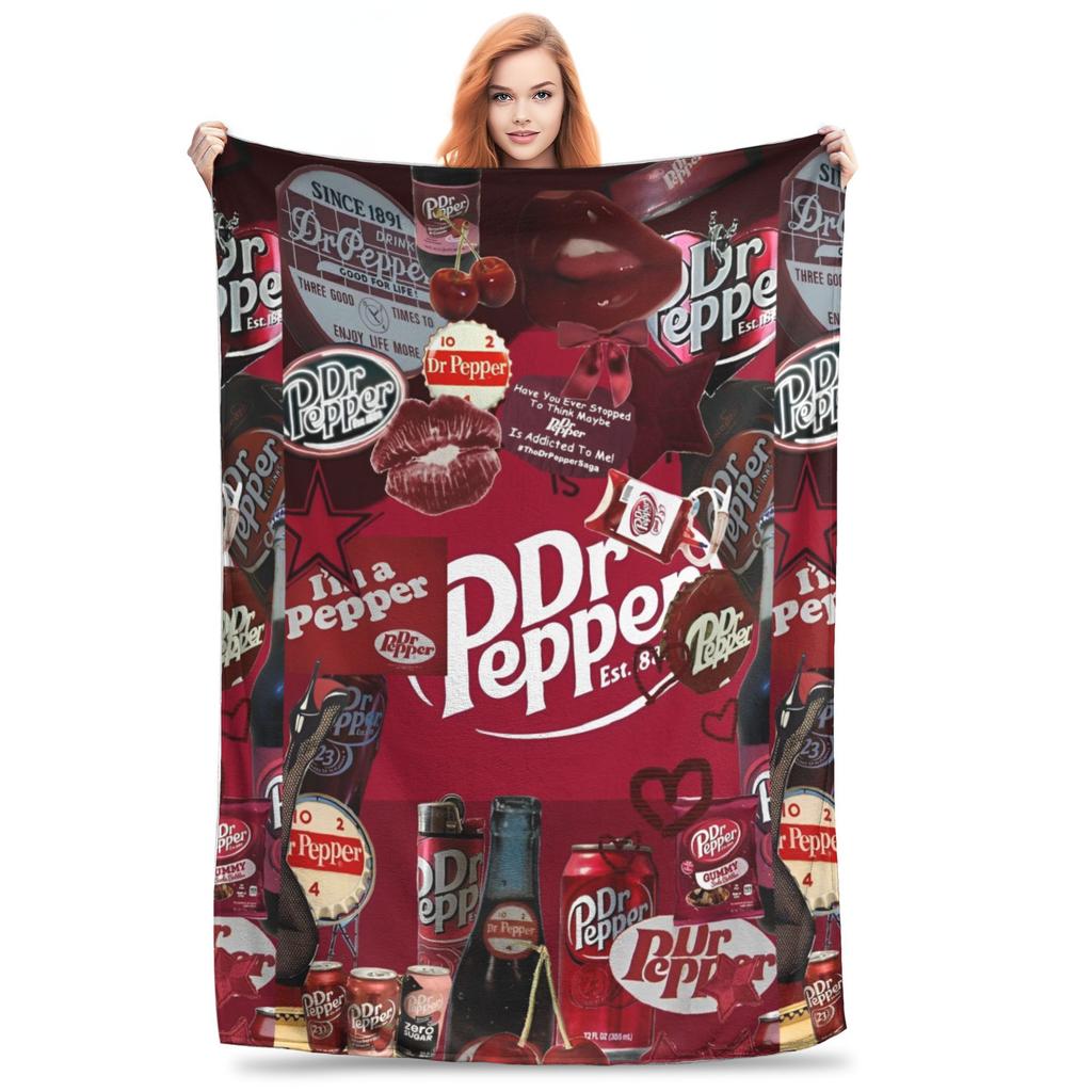 Dr Pepper Ribbon Blanket Flannel Summer Air Conditioning Drink Portable Warm Throw Blankets for Home Couch Plush Thin Quilt