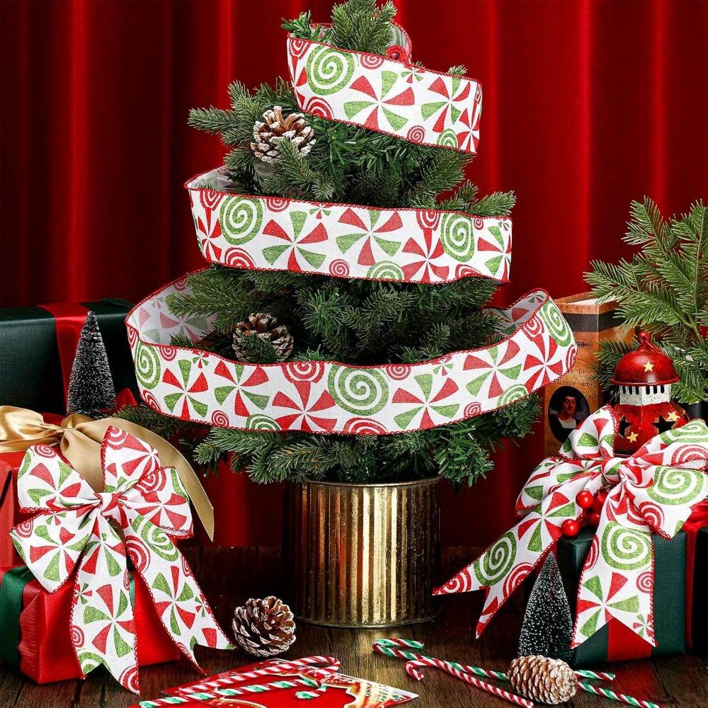 2rolls Christmas Candy Mint Thread Edging Ribbon Wide Christmas Candy Ribbon Burlap Ribbon Diy Craft Wreath Christmas Tree Decoration Gift Wrap Party
