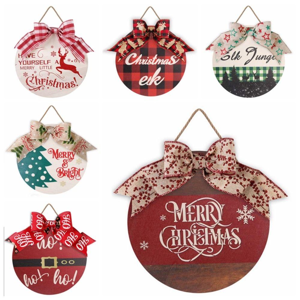 Bow Wooden Christmas Pendant Elk Christmas Door Decoration Shop Door Hanging Ornaments  Bar