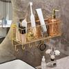 Bathroom Storage Rack with Hollow And Multi-Hook Design Basket Large Capacity Adhesive Installation Organizer for Home