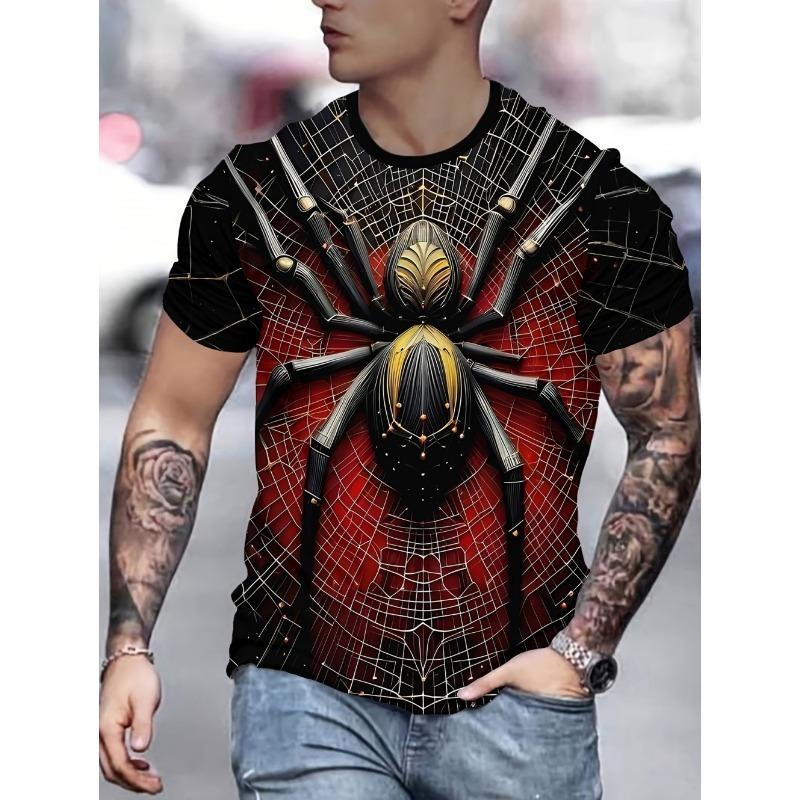 Casual Men's 3D Print Streetwear T-Shirts Spider Design Summer Breathable Round Neck Casual Tee Comfortable Wear Men's Clothing