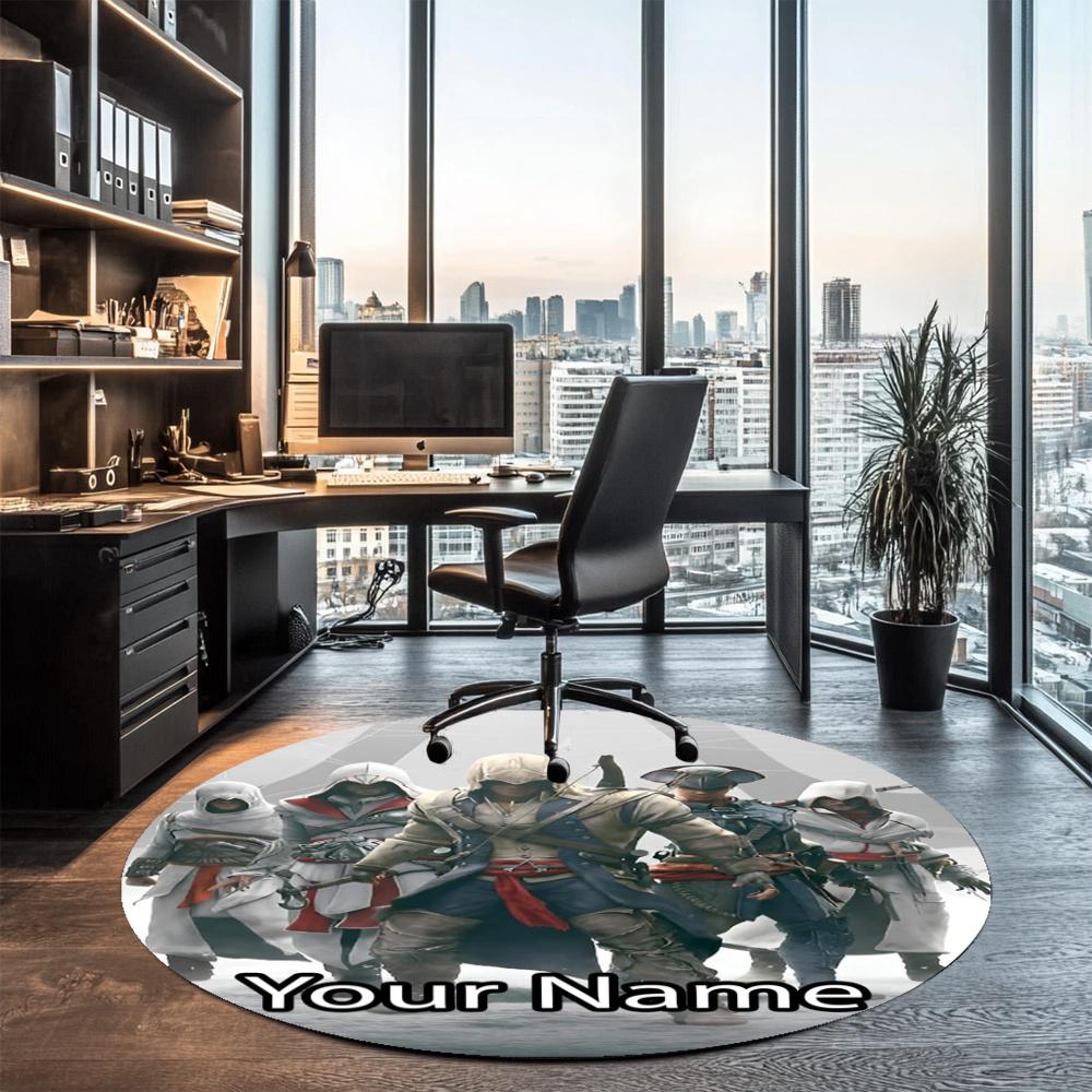 Custom Name Assassin’s Creed Printed Round Rug Carpet Chair Rug Area Rug Entryway Doormats,for Office Chair Living Room Bedroom Kitchen Room.
