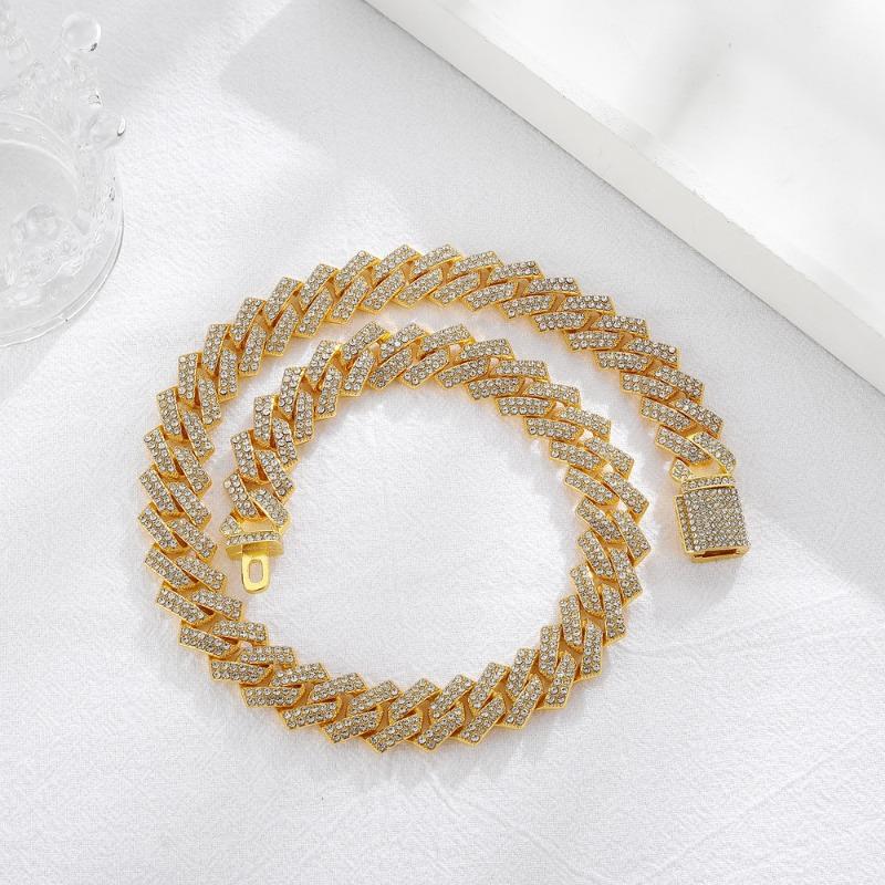 Meier New arrival necklace stylish exaggerated gold full diamond titanium steel cuban chain necklace necklace