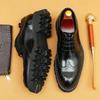 Patent Leather Men's Brogue Shoes with Pointed Toe and Thick Sole