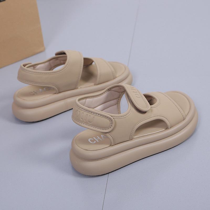Plateausandalen mit Klettverschluss für Damen 2024 Sommer neu runde Zehenpartie Tritt-in-Scheiße-Gefühl Muffinsohle Strandschuhe Strandsandalen für Damen