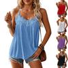 Women V Neck Lace Trim Spaghetti Strap Tank Top Lightweight Loose Fit Summer Casual Blouse Soft Fabric Sleeveless Shirt