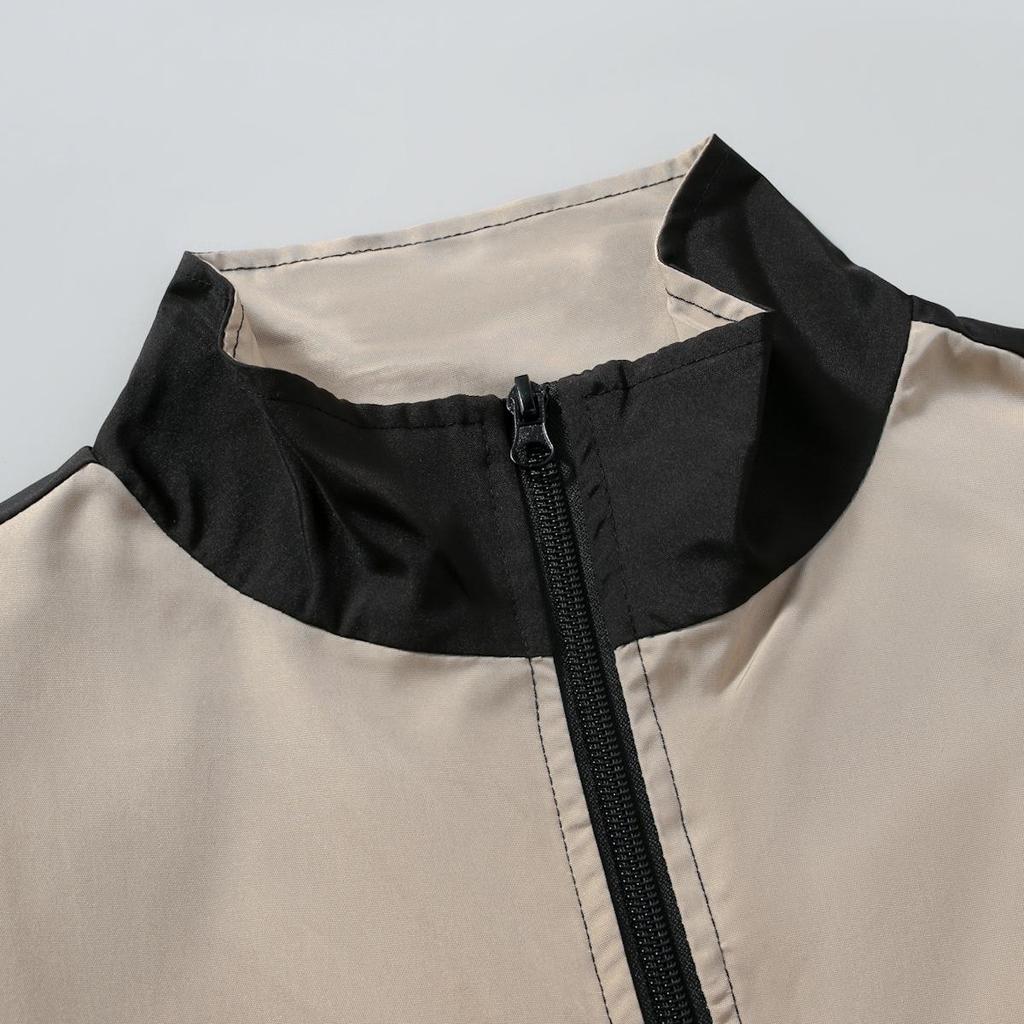 European-American Color Block Men's Stand-Up Collar Jacket - Trendy Autumn/Winter Outerwear