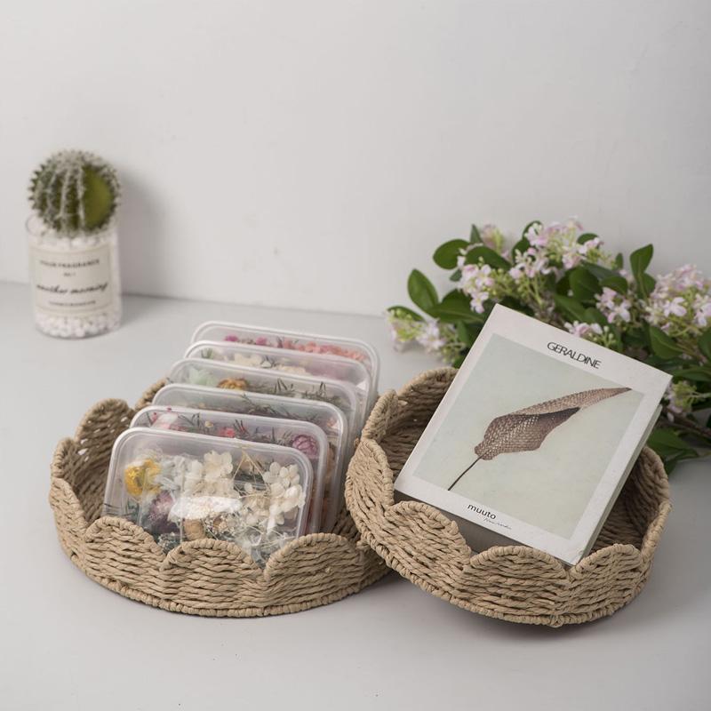 1Pc Paper Fruits Storage Basket Household Weave Vegetables High-capacity Snack Tray Paper Rope