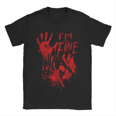 Men I'm Fine Bloody Hands Blood Splatter T Shirt Funny Halloween 100% Cotton Clothing Novelty O Neck Tee Shirt Classic T-Shirts