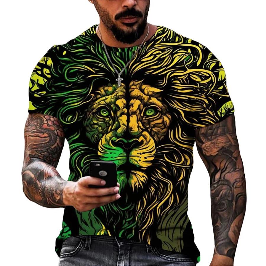 Herr Sommar Lejontryck Kortärmad Lejon Grafiska T-shirts Herr Sommarkläder T-shirt Herr Kortärmade T-shirts