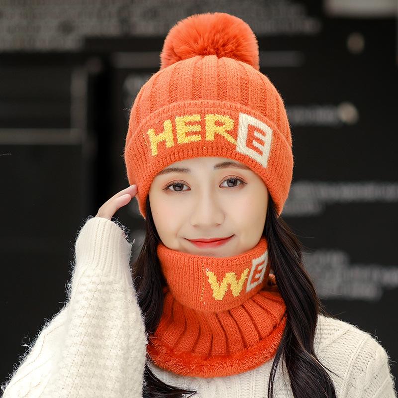 Knitted Hats for Women In Winter Plush and Warm Cotton Hats Fashionable Cycling Knitted Hats Cold Resistant Neckband and Ear Protection Hats
