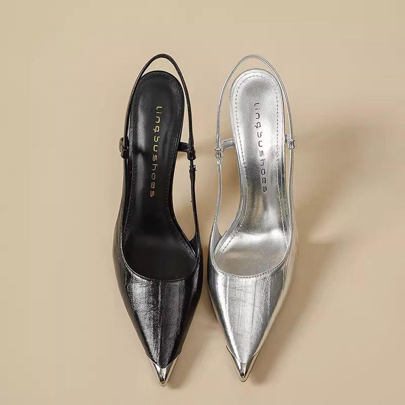 Fashion Pointed Toe Shoes Woman Sexy Heeled Sandals Slingback 2025 Trend Pumps Shallow Women Loafers Summer Dress Soft Leather Sandalias