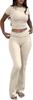 Women's Two Piece Workout Set Crewneck T-Shirt Low Waist Flare Pants Tracksuit