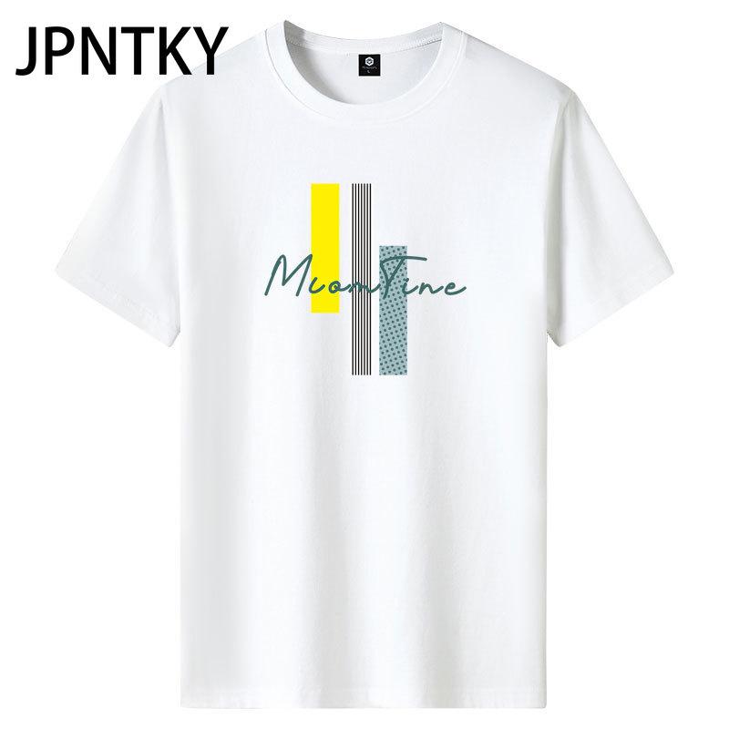 JPNTKY Хлопковая футболка с коротким рукавом мужская модная свободная рубашка с коротким рукавом напечатанная сострадательная рубашка S белый 1525₽