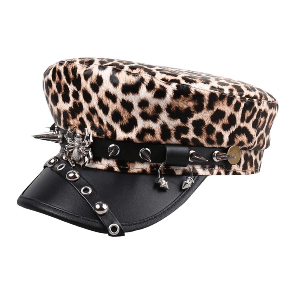 Punk Y2k Beret Hat Harajuku Flat Top Cap Vintage Rivet Leopard Hat  for Girls