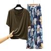 T-shirt girocollo in modal con pantaloni a gamba larga floreali in popeline Set pigiama estivo sottile Tuta casual larga per dormire Loungewear comodo tutto da abbinare