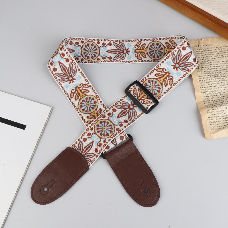 Adjustable Guitar Strap Neck Strap for Electric & Acoustic Bass Cotton Leather Embroidered Straps Musical Instrument Accessories