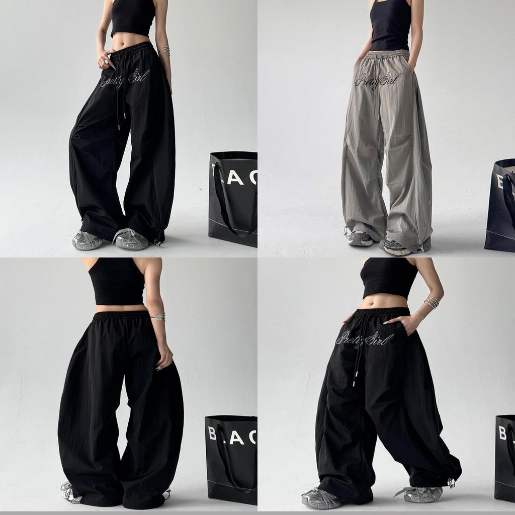 Spring American Letter Embroidered Cargo Pants With Wrinkle Effect For Teenagers