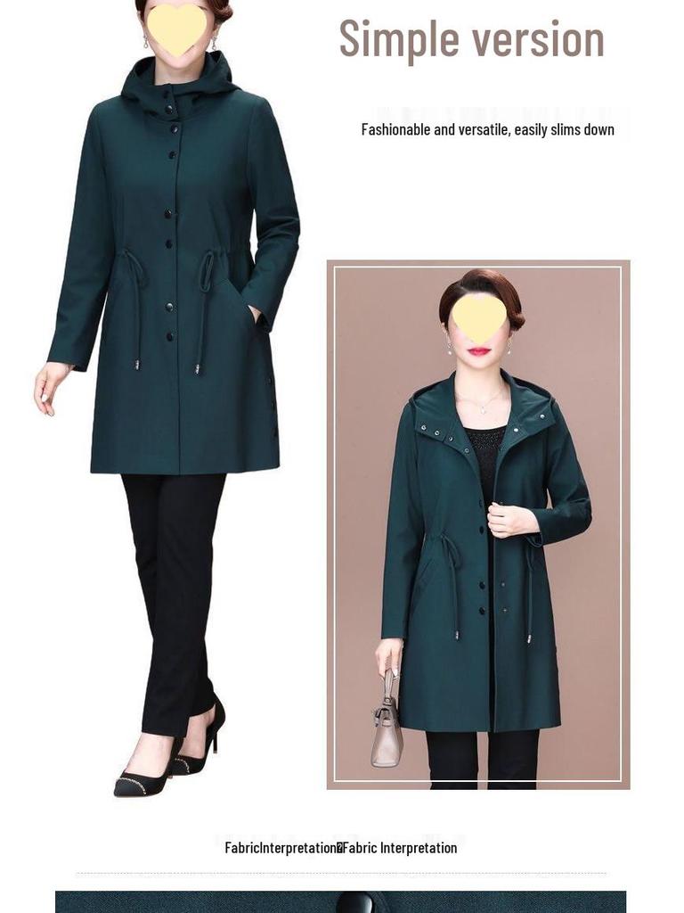 Mom's Versatile Mid-Length Trench Coat - Elegant, Large-Size, Casual Wear for Spring and Autumn