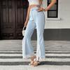 Women's Summer New Casual Elegant with Belt High Waist Lace Solid Colour Flared Pants