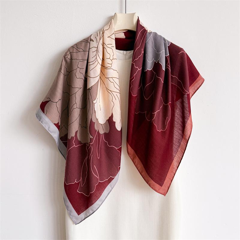 Handkerchiefs Hair Cotton Linen Scarf 90*90Cm Print Satin Big Square Silk Scarves Shawl Wraps Women Luxury Hijab Headband