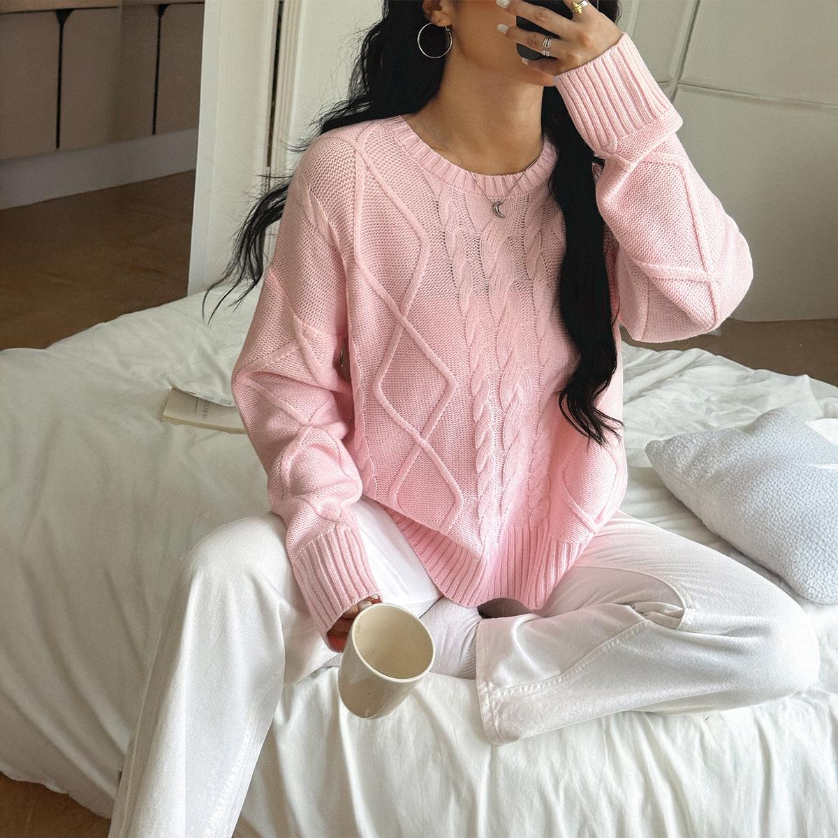 

European and American Y2K Spice Girls Solid Color Sweater Long Sleeve Wool Women s Autumn S розовый