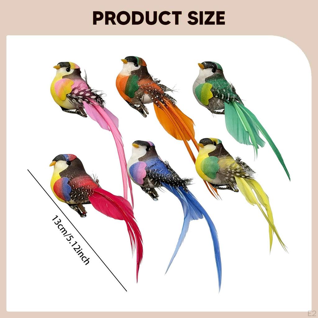 6Pcs Artificial Bird Ornaments Decorative Fake Birds Clip on Lifelike Figurine Tree Branch Decors