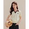 INMAN Women's Ice Silk Contrast Polo Knit Top
