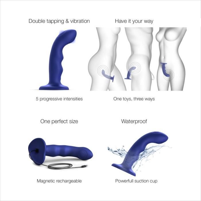 Godemichet vibrant Tapping Dildo Wave - Bleu nuit - Stimulation clitoridienne, vaginale et anale