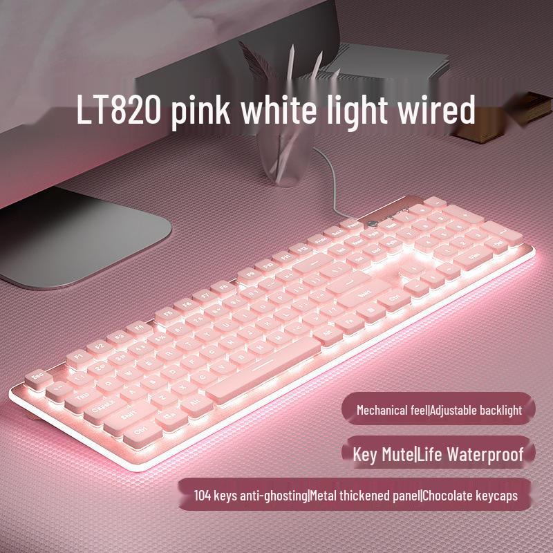 Ultra-Quiet Illuminated Mechanical Feel Wired Keyboard & Wireless Mouse Set for Office & Tablet Use