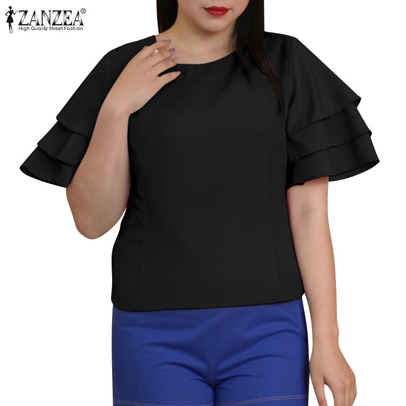 ZANZEA Womens Casual Summer Round Neck Short Sleeve Blouse