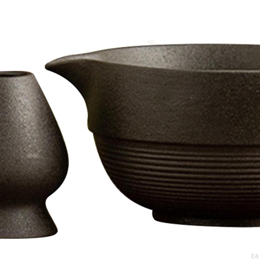Matcha Set Keramikschale mit Ausguss für Teeliebhaber Tragbar Robust Sieb Besenhalter Zeremonie