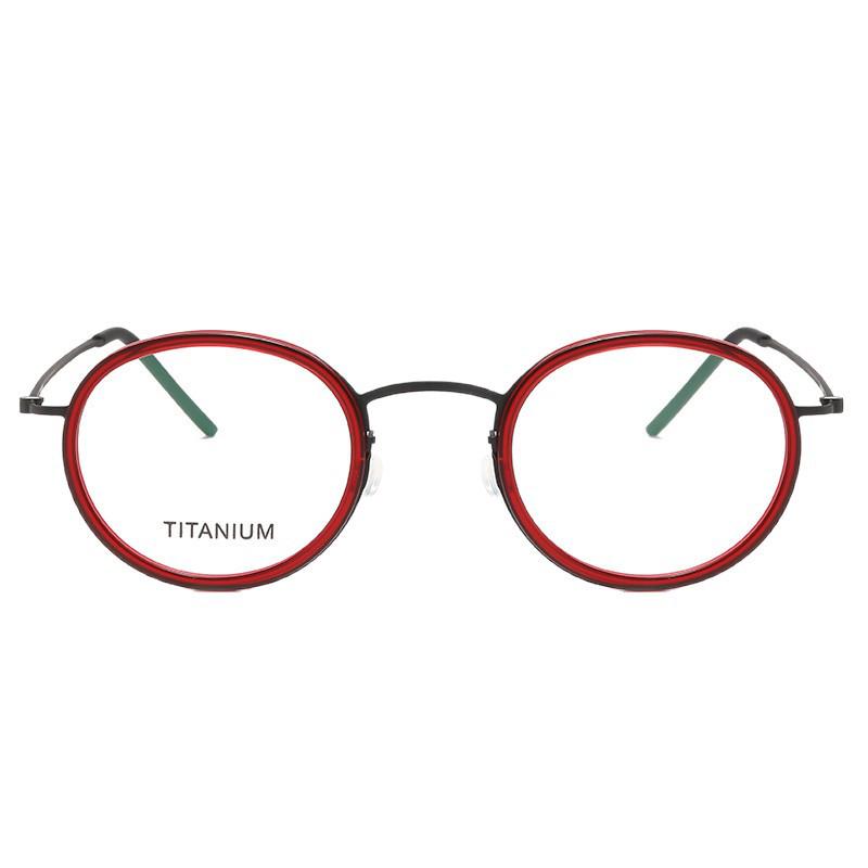 Linde 5805 Oval Titanium and Acetate Fashion Eyeglasses for Women and Men - Retro Business Style
