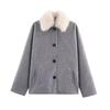 European and American Style Export Winter Women's New Fashionable Versatile Flapel Tie Fur Collar Wide Wool Jacket