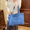 Casual Portable Women Denim Shoulder Bags Simple Large Capacity Ladies Handbags Solid Color College Style Female Tote Bag