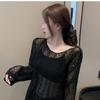 Summer 2026 Black Hollow-Out Long Sleeve Knit Cardigan – Women's Loose Ice Silk Sun Protection Outerwear.