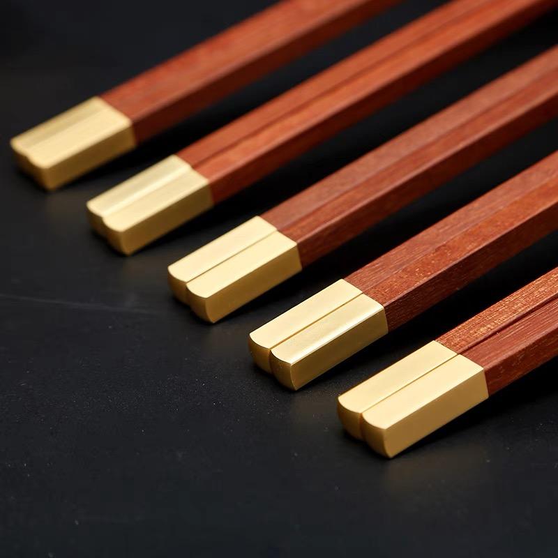 Chicken Wing Wood Chopsticks for Home Use Hotel High Grade Solid Wood Chopsticks Set Metal Head Lacquerless Waxless Chopsticks