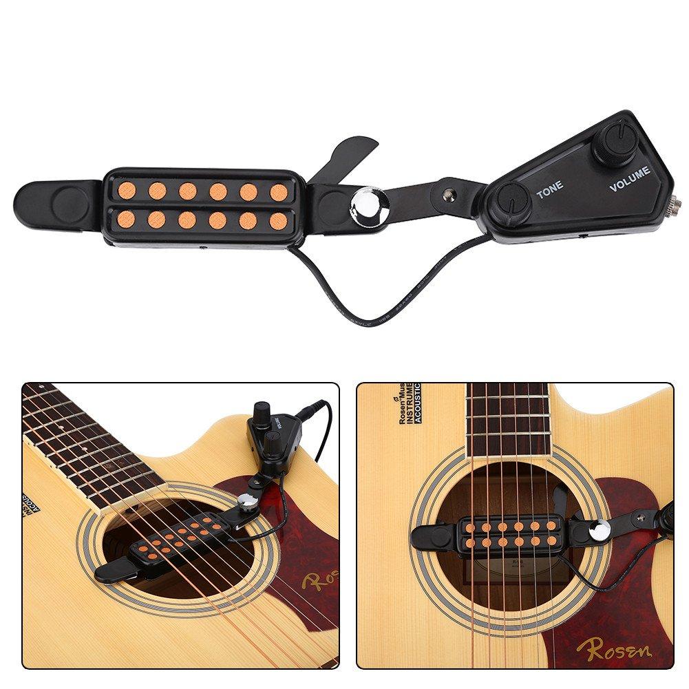 Guitar Soundhole Pickup, Acoustic Guitar Amplifier, Acoustic Guitar Pickup Transducer with Tone & Volume Controller, Easy Installation, Sound