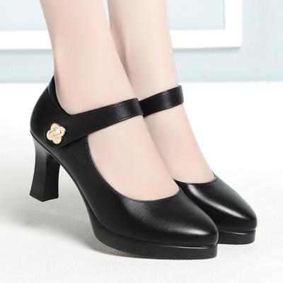 Spring Fashion High Heel Women's Shoes Thick Heel Comfortable Thick Sole Pointed Waterproof Anti-slip Single Shoes