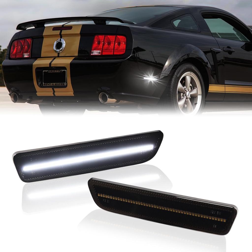 LED Side Marker Lights Rear Bumper Marker Lamp Reflectors for Ford Mustang 2005-2009, Smoked Len 2PCS (Red)