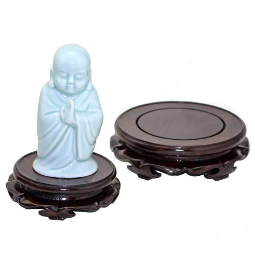 Round Wooden Flower Stand, Natural Ebony-Look Black Catalpa Wood, for Lotus and Buddha Statues, Display Shelves, Collectibles, and Bonsai (Size