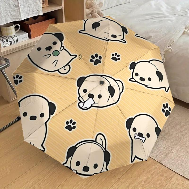 1PC Pug Pattern Automatic Folding Umbrella - Compact 8-Rib Design, Durable Plastic & Iron, Lightweight for Outdoor Daily Use, Festive Gift012