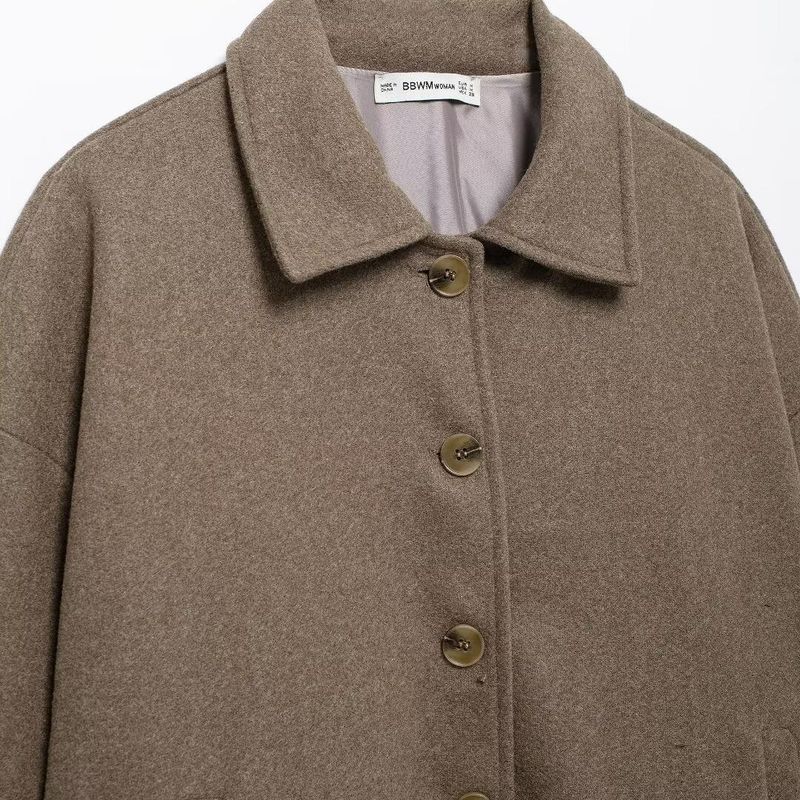 Kaslead New Arrival Women's Clothing Fashion Style Fashion Minimalist All-Matching Short Shirt Collar Woolen Outwear