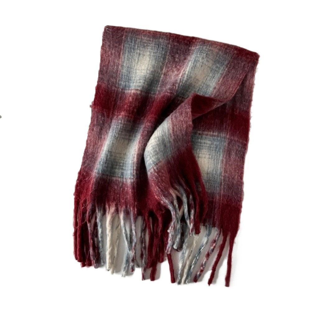 Plush Plaid Wool Scarf Tassel Long Shawl Simple Winter Cashmere Scarves  Girl