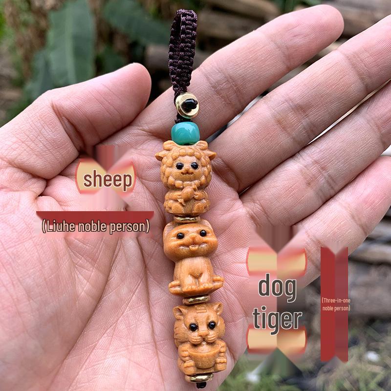 Twelve Zodiac Green Sandalwood Phone Charm - Cute Cartoon Pendant for Bags and Accessories