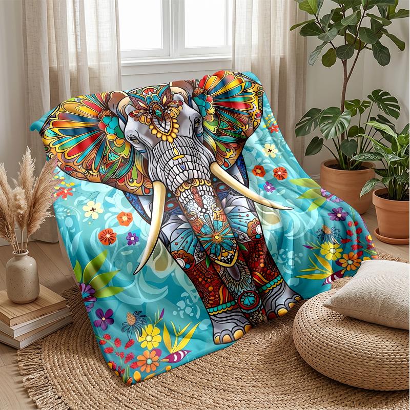 Vibrant Colorful Elephant Art Theme Blanket Lightweight Warm Flannel Blanket Decorative Throw Blanket for Home Decoration