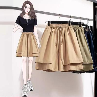 2024 Summer Plus Size Women's Elastic High Waist A-line Loose Casual Shorts