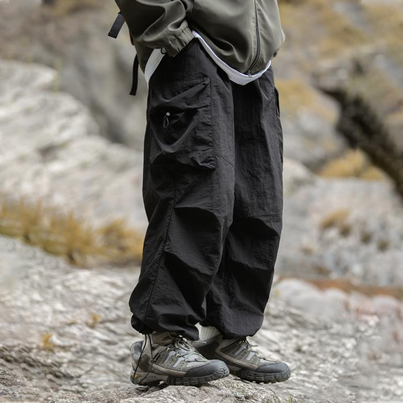 

Мужские летние японские спортивные брюки High Street с широкими штанинами и завязками - модный повседневный комбинезон с девятью точками XL чёрный