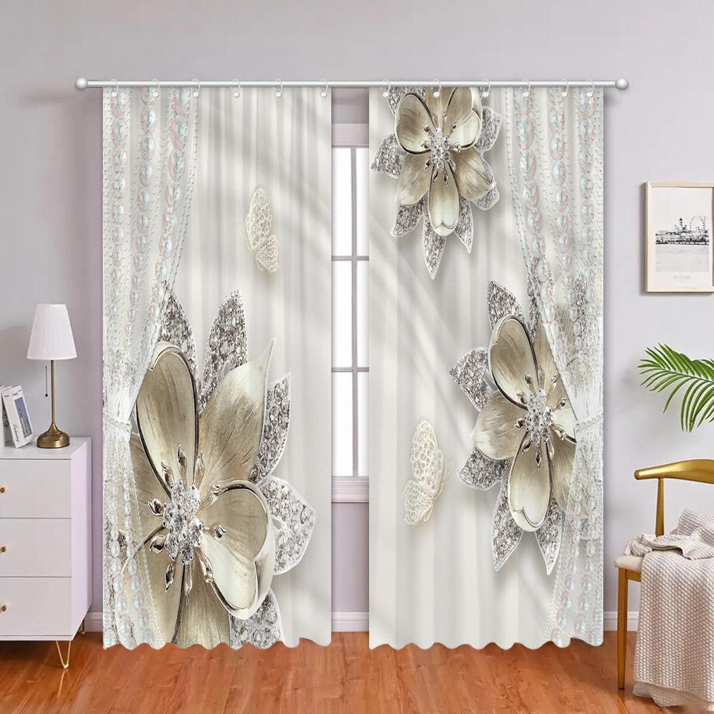 

Красивый цветочный ламбрекен Шторы с 3D-печатью Гостиная Спальня Декоративная фоновая ткань Занавеска для ванной комнаты с крючками W60xH60(CM)x2PCS