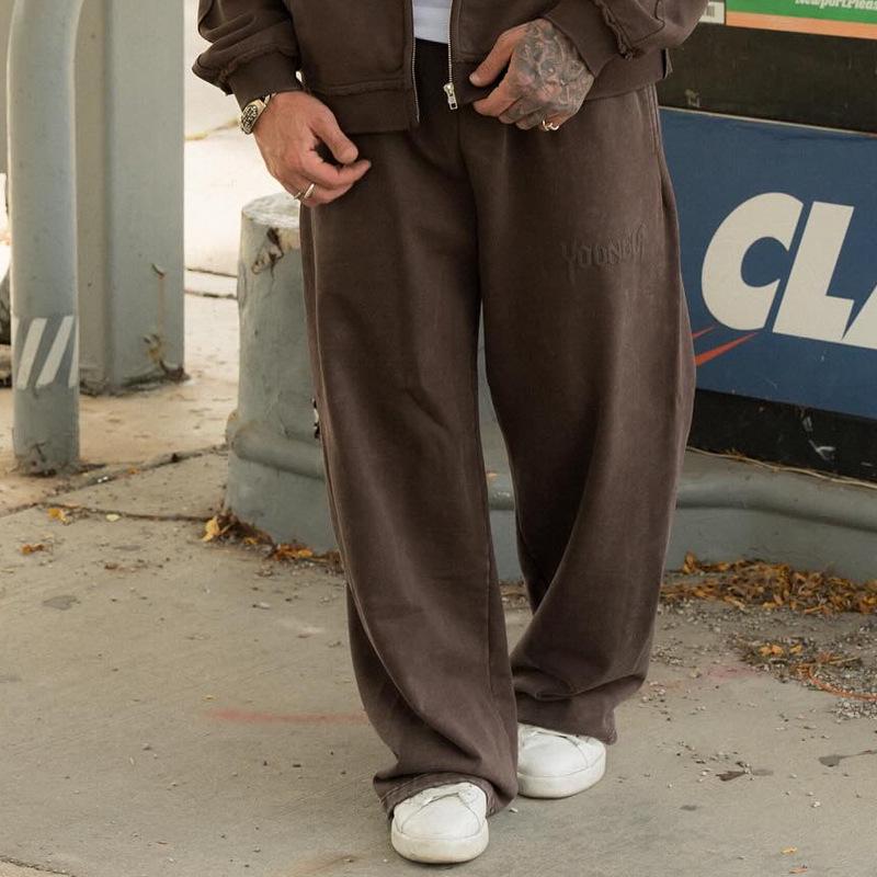 

Чоловічі спортивні штани YOUNGLA з важкої бавовни - Повсякденний вільний крій, об ємний принт, ідеальні для осені/зими. XXL коричневий